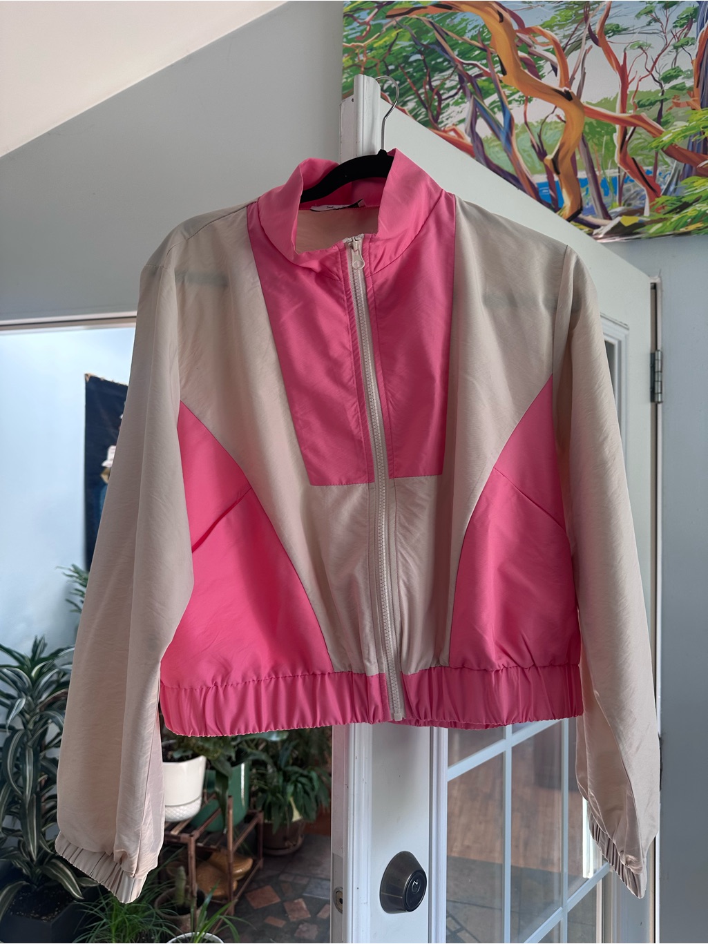 Sadie And Sage Cropped Windbreaker Jacket - Pink & Cream. Brand New